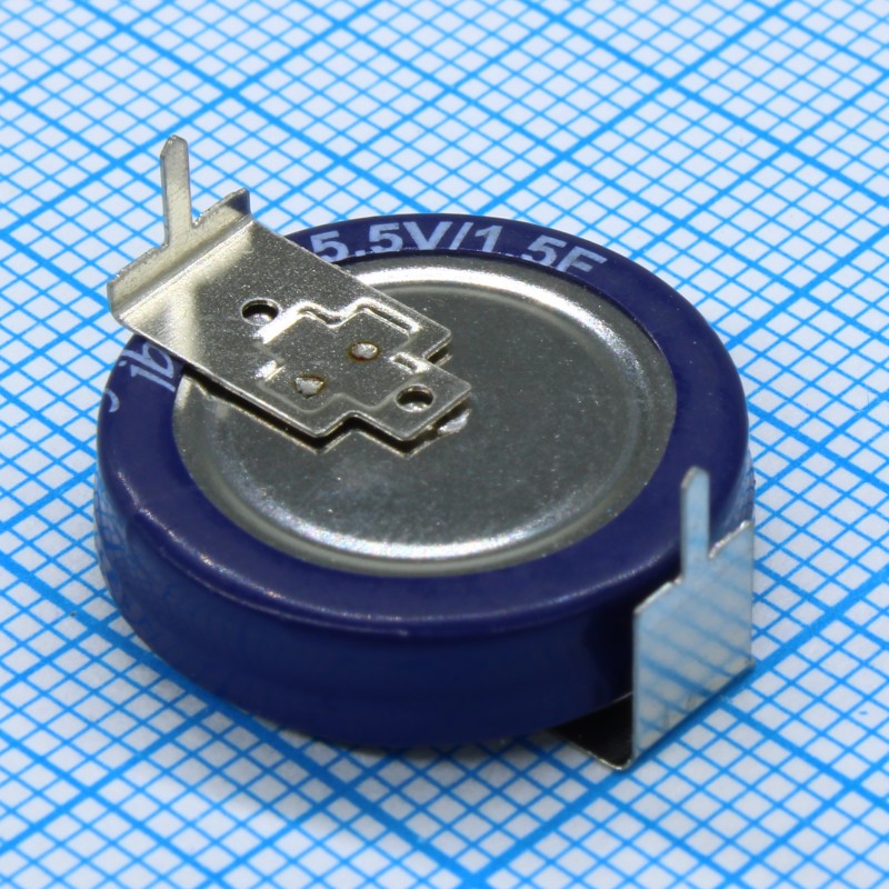 Ионистор стандартный мини 5,5V, 1.5F, -25...+70°C, 1000h, 18.7x6mm, горизонтального исполнения