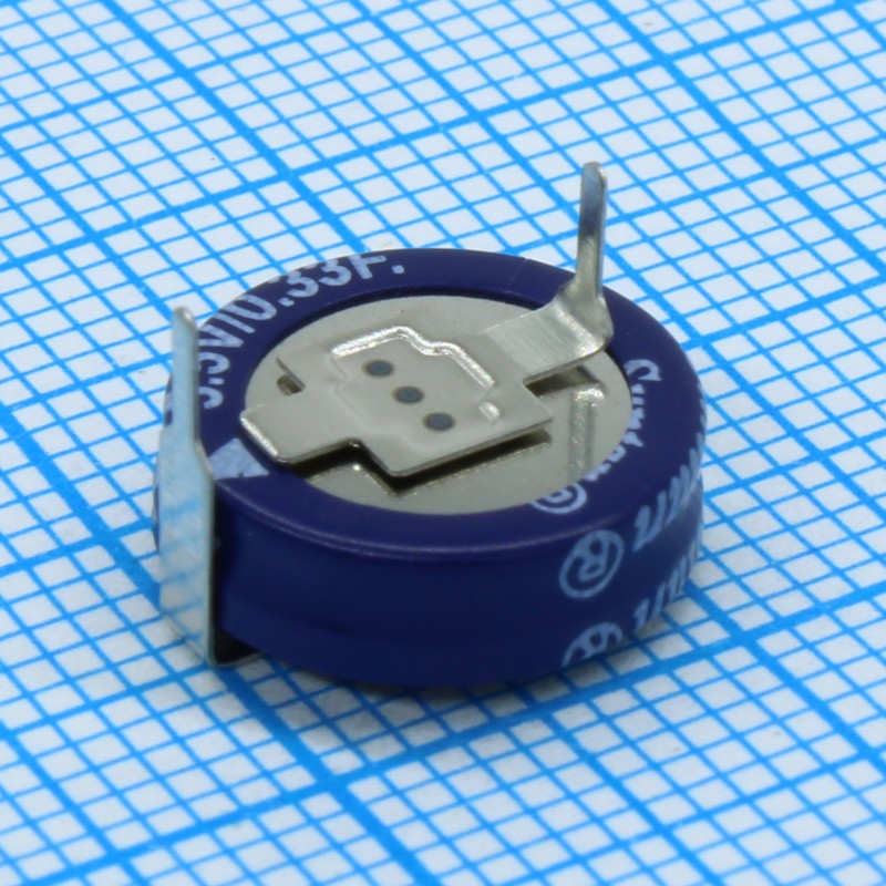 Ионистор стандартный мини 5,5V, 0,33F, -25...+70°C, 1000h, 10,5x5,4mm, горизонтального исполнения
