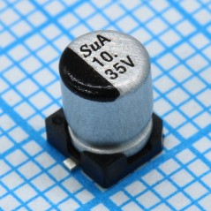 SMD Конденсатор алюминиевый электролитический 35В, 10мкФ ±20%, размер 4 X 5.8мм, 1.45 Ом, 80мА, 2000ч, 105С