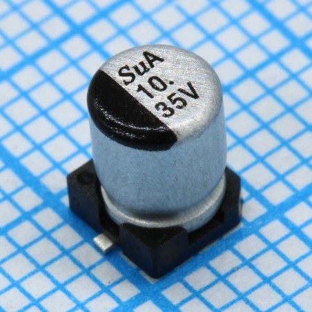 SMD Конденсатор алюминиевый электролитический 35В, 10мкФ ±20%, размер 4 X 5.8мм, 1.45 Ом, 80мА, 2000ч, 105С