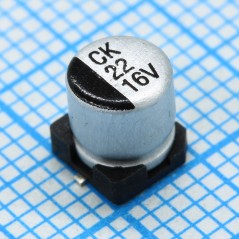 Конденсатор алюминиевый электролитический SMD 22мкФ 16В ±20% (5х5.4)мм 27мА 1000час 105°C лента на катушке