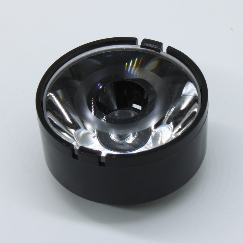 Линза с черным  круглым холдером для светодиода 3535/3030/5050,  эфф-90%, ~5°,  29,1mm  H:17mm, PMMA