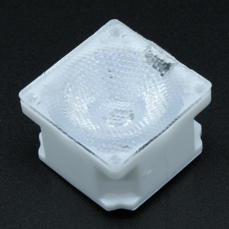 Линза белая с клеевой основой для светодиода 3535/3030,  ~45°,  21,57x21,57mm  H:13mm, с пинами, PMMA