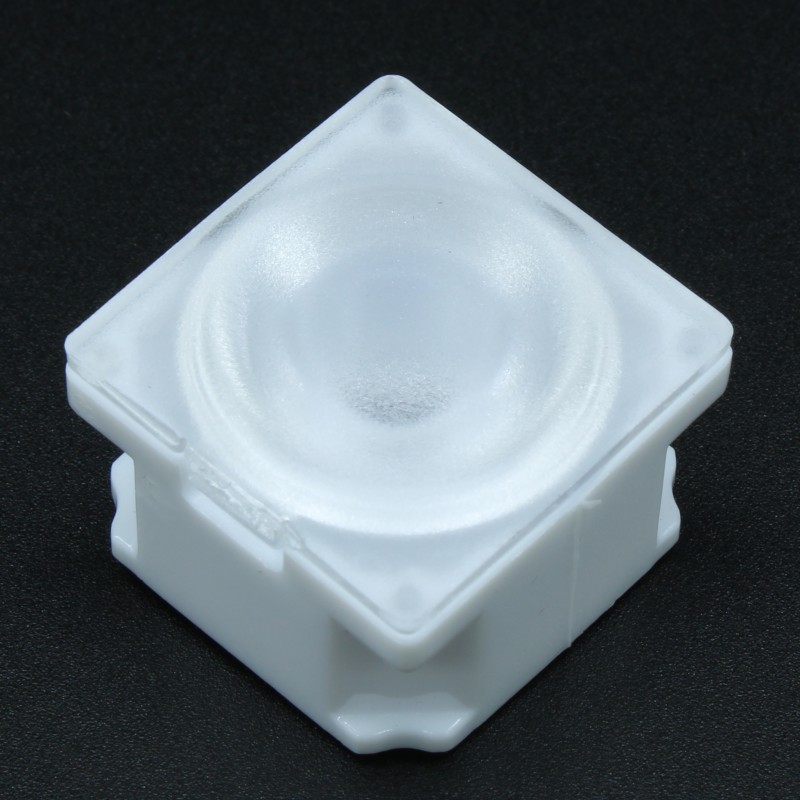 Линза белая с клеевой основой для светодиода 3535/3030,  ~30°,  21,57x21,57mm  H:13mm, с пинами, PMMA