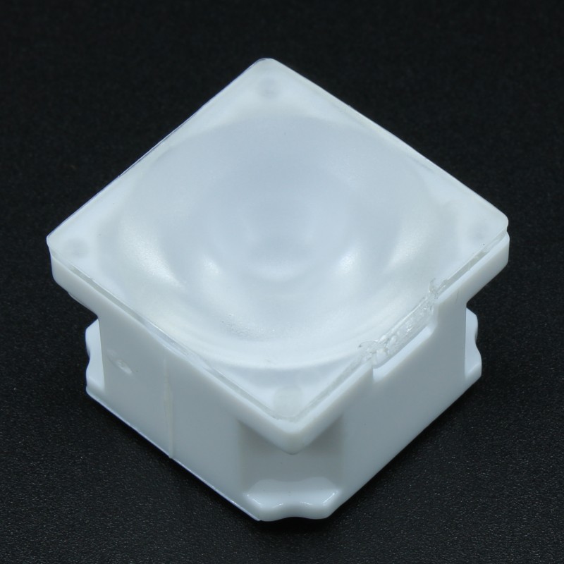 Линза белая с клеевой основой для светодиода 3535/3030,  ~15°,  21,57x21,57mm  H:13mm, с пинами, PMMA