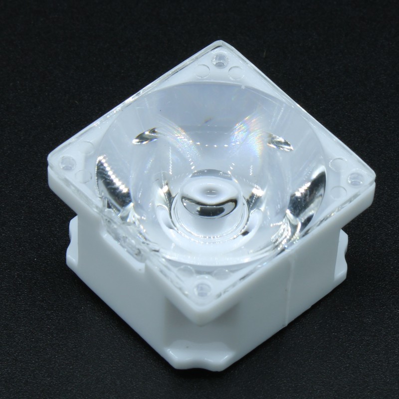 Линза белая с клеевой основой для светодиода 3535/3030,  ~6°,  21,57x21,57mm  H:13mm, с пинами, PMMA