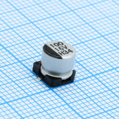 Конденсатор алюминиевый электролитический 100мкФ 16В ±20% (6.3х5.5мм) SMD 100мА 2000часов 85°С лента на катушке