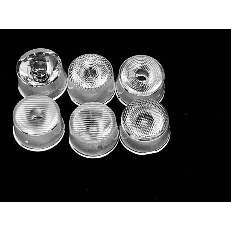 Линза круглая под заливку для светодиода 3535/3030/5050,  эфф-93%, ~25°,  D-22mm  H-13,3mm, PMMA