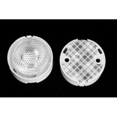 Линза белая с клеевой основой для светодиода 3535/3030,   эфф-93%, ~10°x60°,  D-21,3mm  H:12,34mm, PC+PMMA