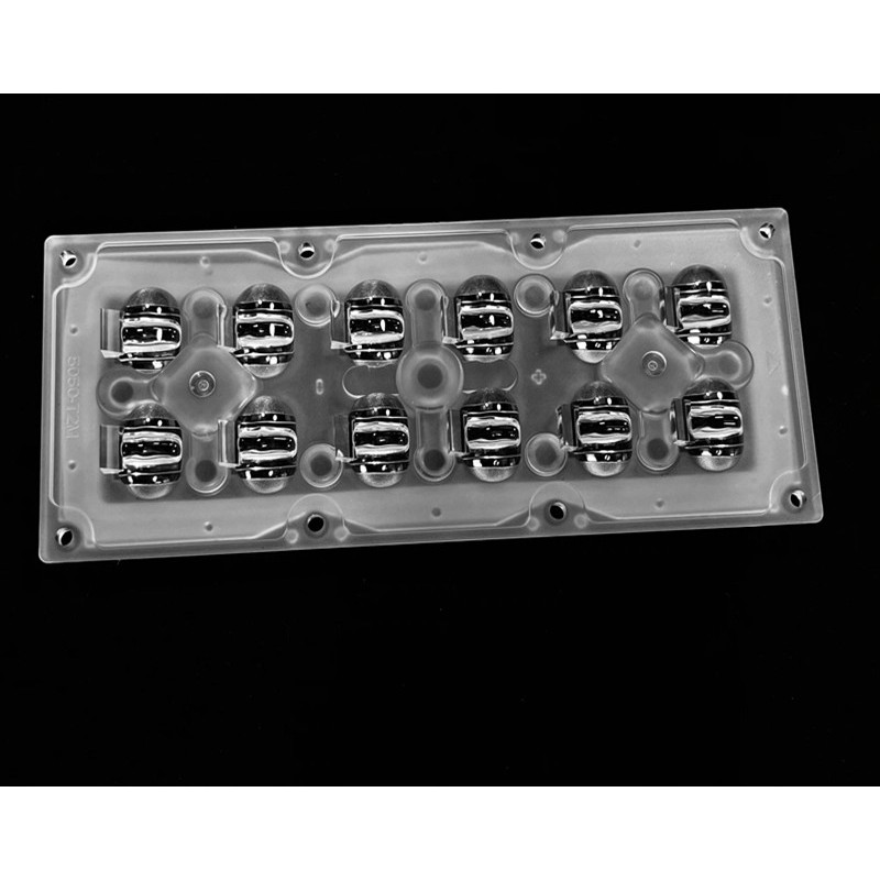 Групповая прямоугольная линза 2x6 на 12 светодиодов 3030/3535/5050, эфф-93%, диаграмма T2 , 173x71.4mm   H:9,65mm, PMMA