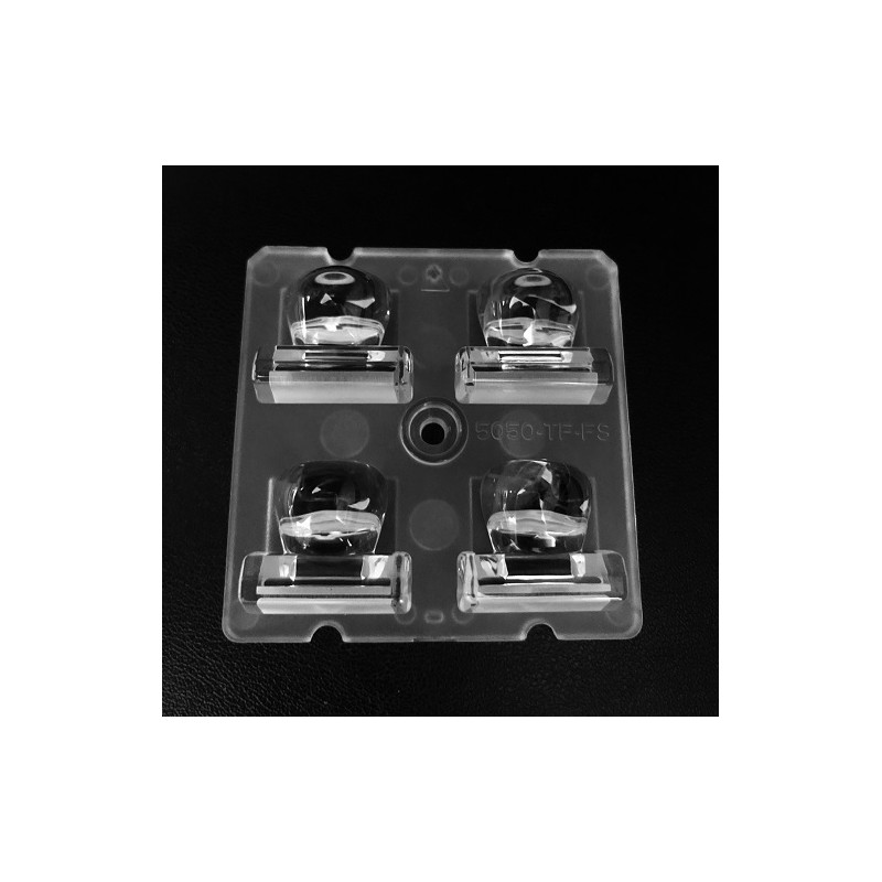 Групповая квадратная линза 2x2 на 4 светодиода 5050/3535 эфф-90%, (T4),  50x50mm   H:9.49mm  PC