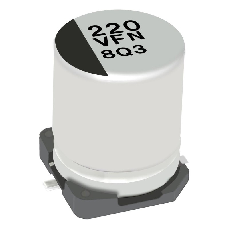 Конденсатор алюминиевый электролитический SMD 18мкФ 35В ±20% (4 X 5.8мм) 1.35Ом 90мА 2000час 105°C автомобильного применения лен