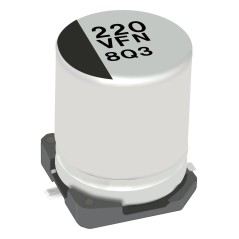 Конденсатор алюминиевый электролитический SMD 56мкФ 10В ±20% (4 X 5.8мм) 1.35Ом 90мА 2000час 105°C лента на катушке