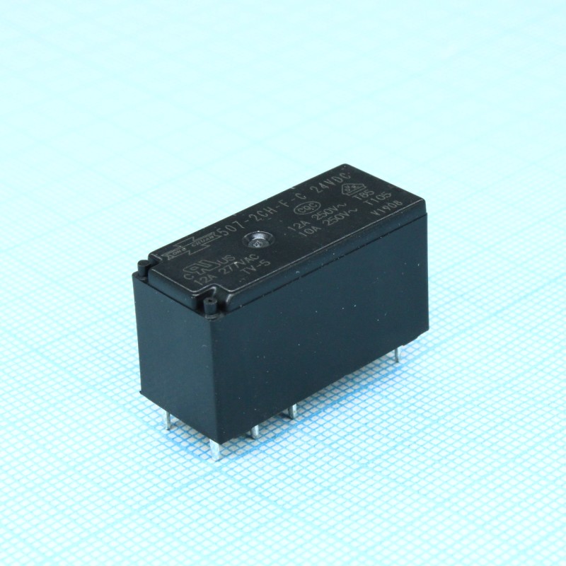 Миниатюрное реле 24В DC 12A, 277 В AC, конфиг: 2C (DPDT)