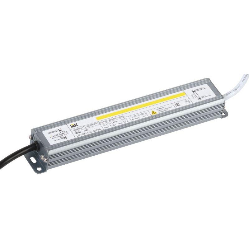 Драйвер LED ИПСН-PRO 5050 30Вт 12В блок-шнуры IP67 IEK LSP1-030-12-67-33-PRO Драйвер LED ИПСН-PRO 5050 30Вт 12В блок-шнуры IP67 IEK LSP1-030-12-67-33-PRO