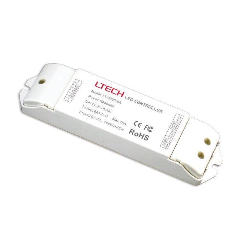 Усилитель для подключения светодиодной ленты RGB Varton 5-24 VDC IP20 175х44х30мм (LTECH) 3 канала по 144Вт VARTON LT-3030-6A Усилитель для подключения светодиодной ленты RGB Varton 5-24 VDC IP20 175х44х30мм (LTECH) 3 канала по 144Вт VARTON LT-3030-6A