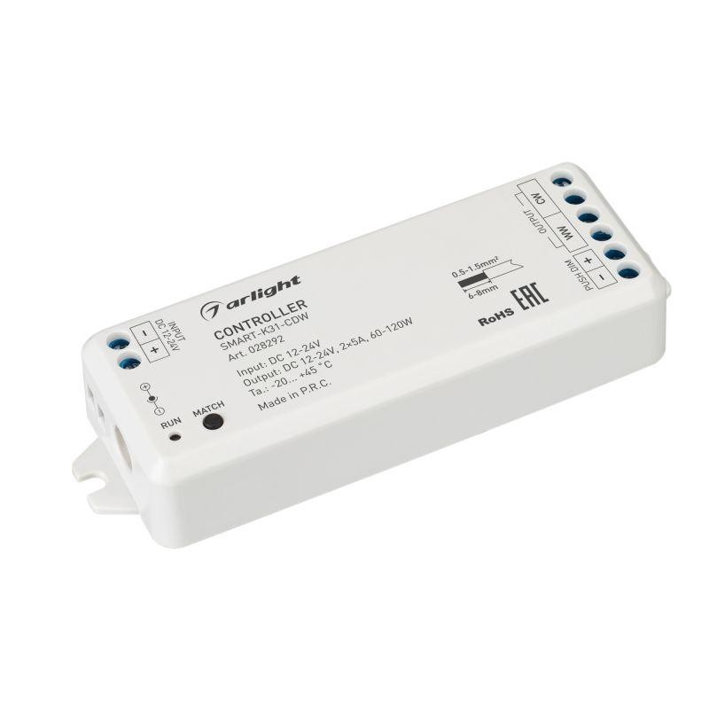 Контроллер SMART-K31-CDW (12-24В 2х5А 2.4G) (IP20 пластик) Arlight 028292 Контроллер SMART-K31-CDW (12-24В 2х5А 2.4G) (IP20 пластик) Arlight 028292