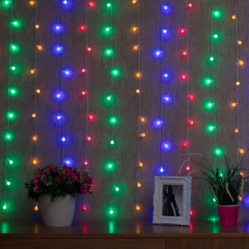 Гирлянда светодиодная "Светодиодный Дождь" 1.5х1.5м 144LED мультиколор 12Вт 230В IP20 с насадками шарики свечение с динамикой пр