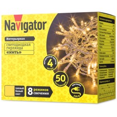 Гирлянда светодиодная 61 796 NGF-S01-50WW-5-4m-230-C8-TR-IP20 Navigator 61796