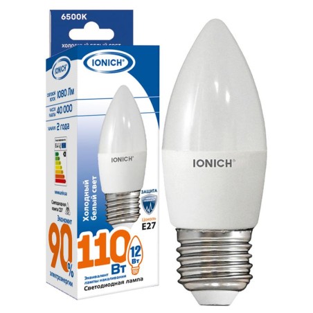 Лампа светодиодная C37 12Вт 6500К Е27 230В свеча IONICH 1909