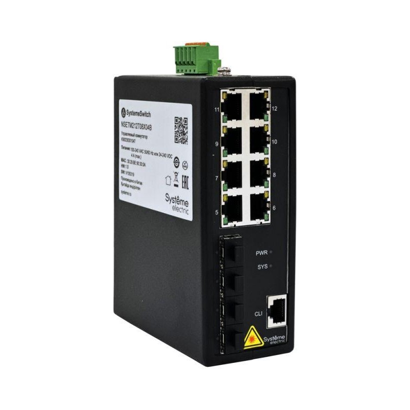 Коммутатор промышленный управляемый Ethernet L2+ 8х10/100/1000BaseT 4х1000BaseX SFP SE NSETM212T08X04B Коммутатор промышленный управляемый Ethernet L2+ 8х10/100/1000BaseT 4х1000BaseX SFP SE NSETM212T08X04B