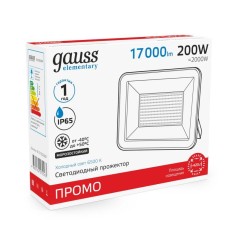 Прожектор светодиодный Elementary 200Вт 17000лм 6500К IP65 PROMO G3 черн. GAUSS 613100200P