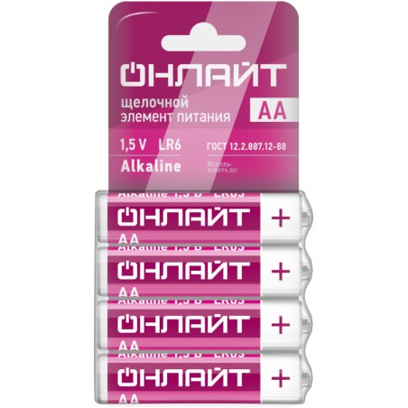 Элемент питания алкалиновый 90 638 OBT-02 (LR6-SHBP4) (уп.4 шт.) ОНЛАЙТ 90638