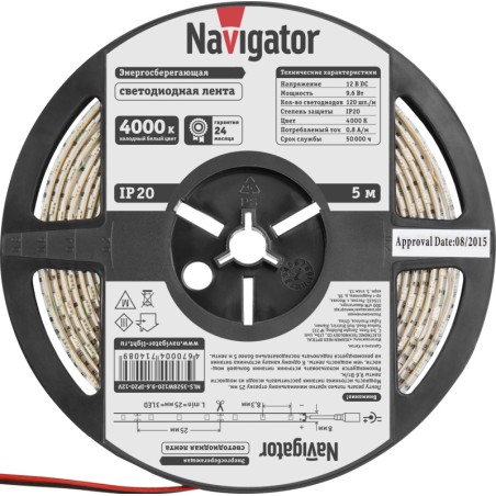 Лента светодиодная 71 408 NLS-3528W120-9.6 IP20 12B R5 9.6Вт/м (уп.5м) Navigator 71408
