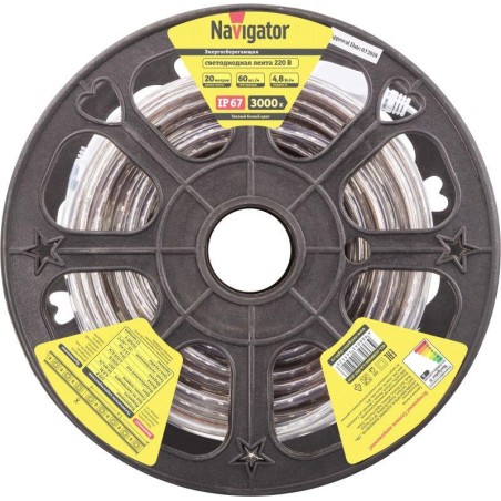Лента светодиодная 14 512 NLS-3528WW60-4.8-IP67-220V (уп.20м) Navigator 14512
