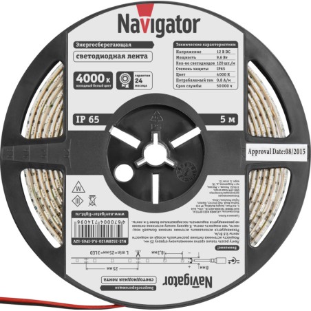 Лента светодиодная 71 409 NLS-3528W120-9.6 IP65 12B R5 9.6Вт/м (уп.5м) Navigator 71409