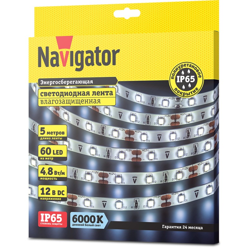 Лента светодиодная 71 763 NLS-3528CW60-4.8-IP65-12V R5 4.8Вт/м (уп.5м) Navigator 71763 Лента светодиодная 71 763 NLS-3528CW60-4.8-IP65-12V R5 4.8Вт/м (уп.5м) Navigator 71763