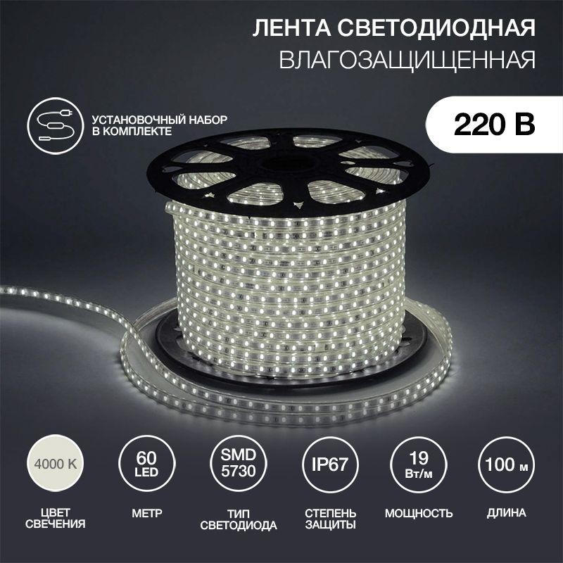 Лента светодиодная SMD5730 6.5x13мм 60LED/м 220В IP67 бел. (уп.100м) Neon-Night 142-701 Лента светодиодная SMD5730 6.5x13мм 60LED/м 220В IP67 бел. (уп.100м) Neon-Night 142-701