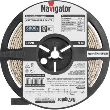 Лента светодиодная 71 766 NLS-5050CW30-7.2-IP20-12V R5 7.2Вт/м (уп.5м) Navigator 71766