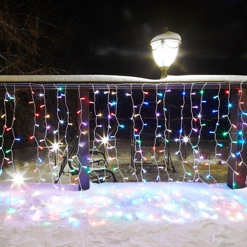 Гирлянда светодиодная "Светодиодный Дождь" 2х1.5м 300LED мультиколор RGB 30Вт 230В IP65 провод прозр. (свечение с динамикой при 