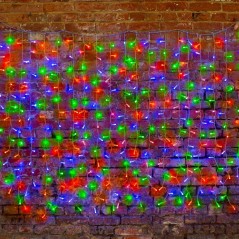 Гирлянда светодиодная "Светодиодный Дождь" 2х1.5м 300LED мультиколор RGB 30Вт 230В IP65 провод прозр. (свечение с динамикой при 
