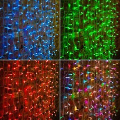 Гирлянда светодиодная "Светодиодный Дождь" 2х1.5м 300LED мультиколор RGB 30Вт 230В IP65 провод прозр. (свечение с динамикой при 