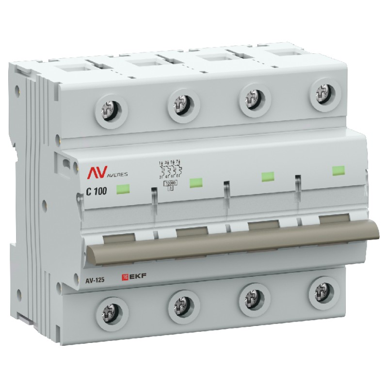 Выключатель автоматический модульный AV-125 4P 100А (D) 10кА AVERES EKF mcb125-4-100D-av