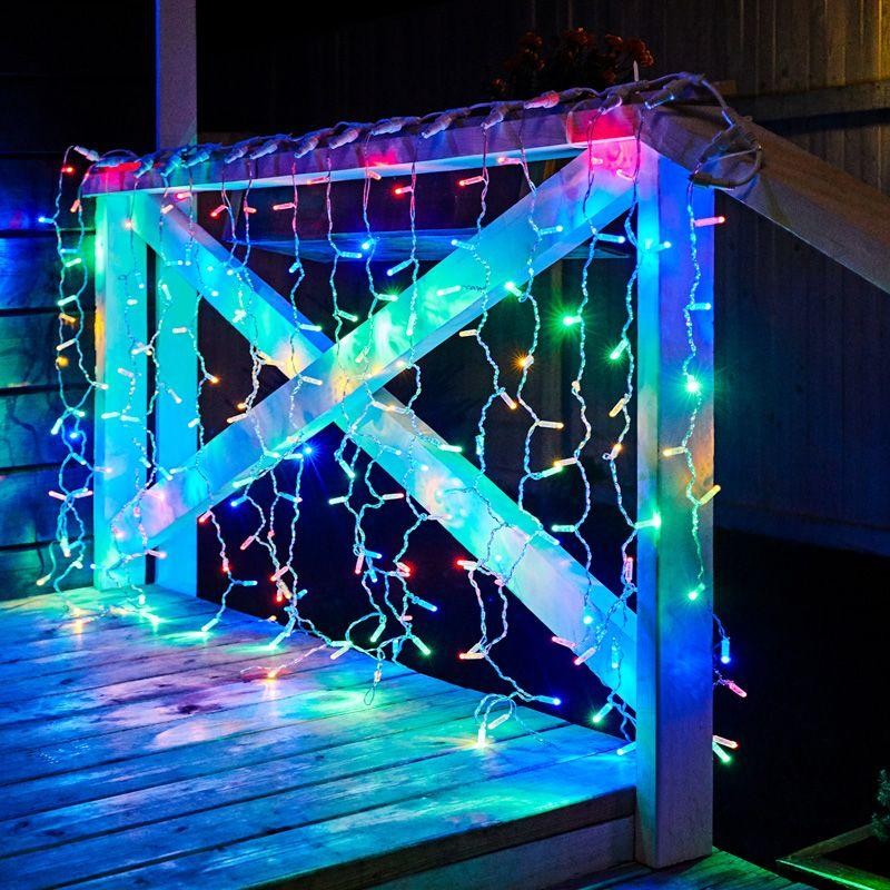 Гирлянда светодиодная "Светодиодный Дождь" 2х1.5м 192LED RGB мультиколор 28Вт 230В IP65 постоян. свечение провод силикон. прозр.