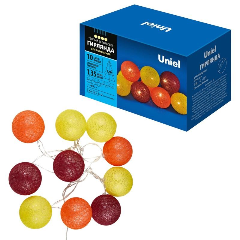 Гирлянда ULD-S0135-010/STB/2AA WARM WHITE IP20 TANGLES-3 "Клубки-3" 2AA (не в/к) 1.35м 10 LED тепл. свет. провод прозр. Uniel UL