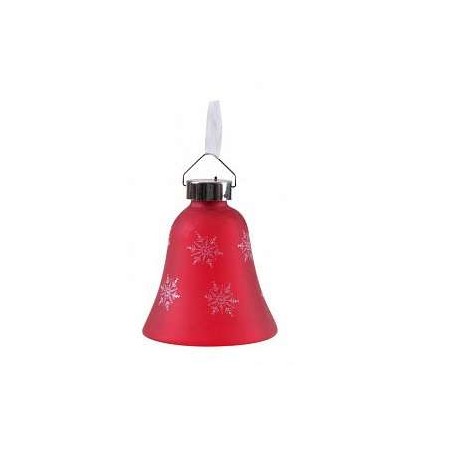 Игрушка на елку "Колокольчик" GM3307-36 8х8х9см красн. прозр. стекло с орнаментом, красн. светодиод на батарейках 3XLR44 (уп.6шт