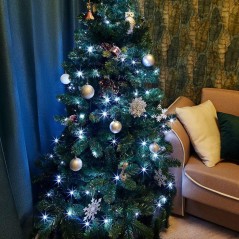 Гирлянда светодиодная "Твинкл Лайт" 15м 120LED бел. 6.9Вт 220-240В IP20 с контроллером 8 режимов провод ПВХ темн. зел. Neon-Nigh