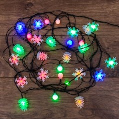 Гирлянда светодиодная универсальная 4.4м 30LED мультиколор 3Вт IP20 с контроллером 8 режимов с насадками (шарики, снежинки, елоч