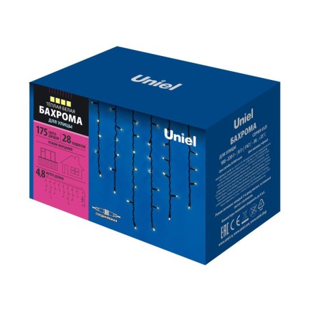 Бахрома ULD-B4806-176/TBK WARM WHITE IP67 с эффектом мерцания 4.8м соединяемая 176 led теплый бел. свет провод черн. Uniel UL-00