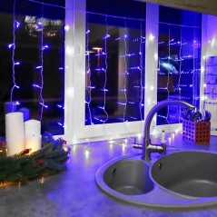 Гирлянда светодиодная "Светодиодный Дождь" 1.5х1м 96LED син. 8Вт 230В IP20 свечение с динамикой с контроллером провод прозр. Neo