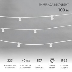 Гирлянда "Белт Лайт" 2жил. шаг 40см патроны E27 1320Вт IP65 влагостойкая провод бел. (уп.100м) Neon-Night 331-252