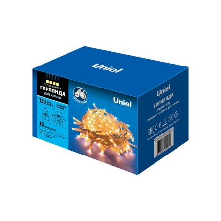Гирлянда LED со статическим свечением ULD-S1000-120/SWK WARM WHITE IP67 10м соедин. 120 диодов тепл. бел. свет провод бел. Uniel