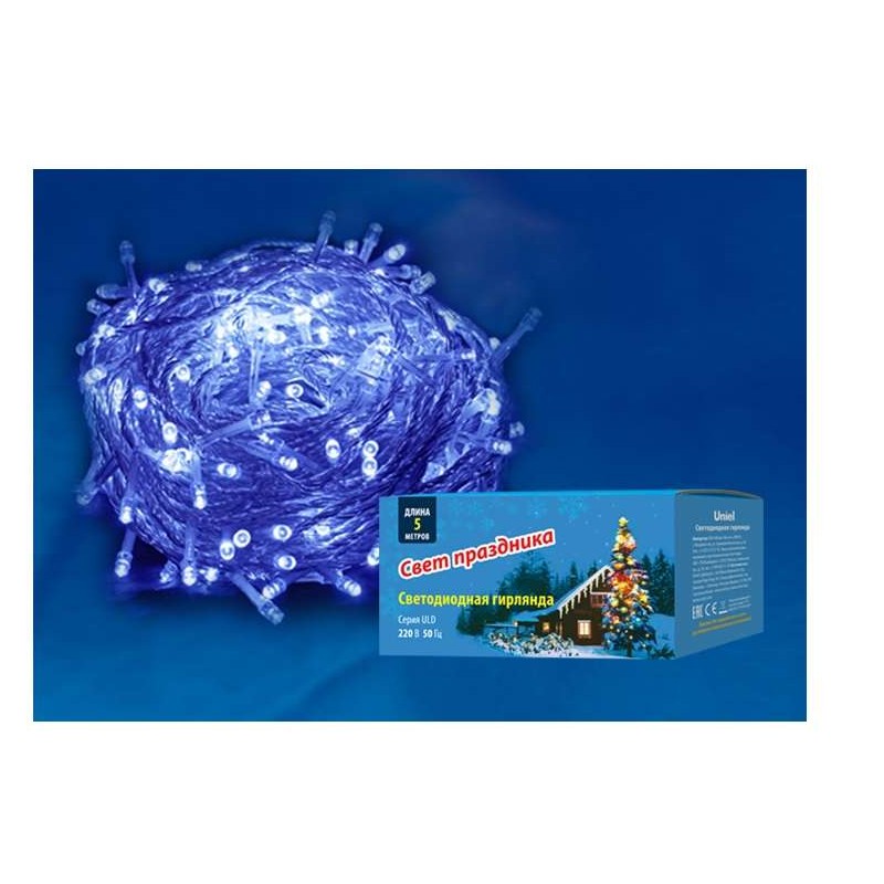 Гирлянда светодиодная ULD-S0500-050/DTA BLUE IP20 5м с контроллером 50 светодиодов син. провод прозр. Uniel UL-00005253