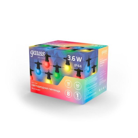 Гирлянда светодиодная Белт Лайт Holiday 10 ламп 7.7м мультицвет IP44 GAUSS HL060