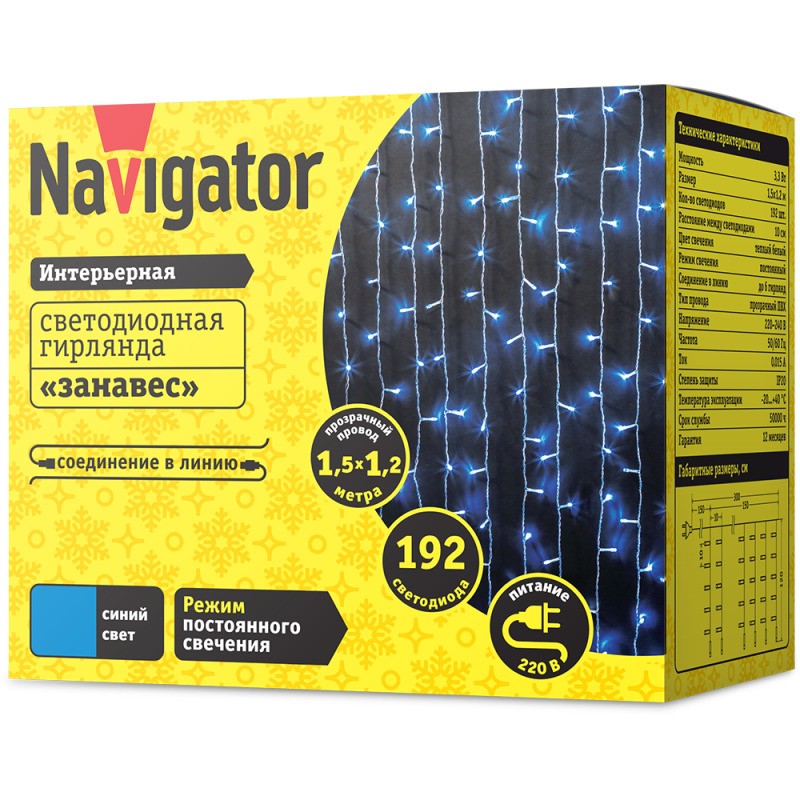 Гирлянда светодиодная 61 859 NGF-C01-192B-10-1.5х1.2m-230-TR-IP20 Navigator 61859 Гирлянда светодиодная 61 859 NGF-C01-192B-10-1.5х1.2m-230-TR-IP20 Navigator 61859