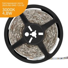 Лента светодиодная Elementary 2835/60-SMD 4.8Вт/м 3000К тепл. бел. IP20 170лм/м 12В 8мм (уп.5м) GAUSS 355000105